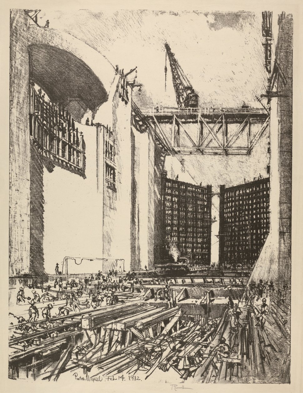 Lægger gulvet i Pedro Miguel Lock af Joseph Pennell