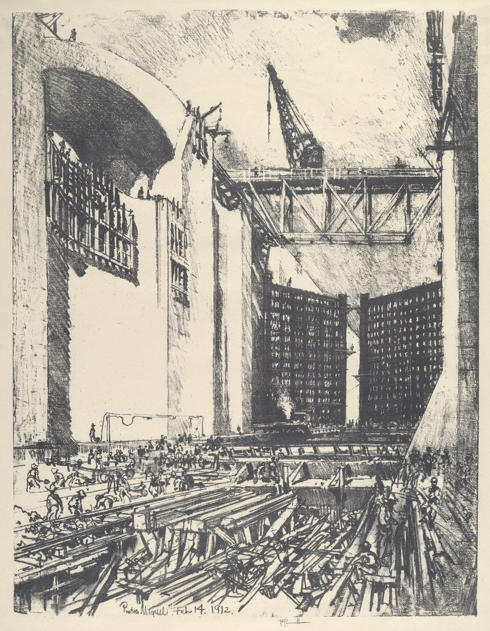 Gulvet til Pedro Miguel Lock, 1912. af Joseph Pennell