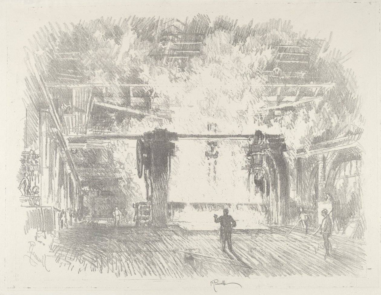 Fremstilling af panserplade, 1916. af Joseph Pennell