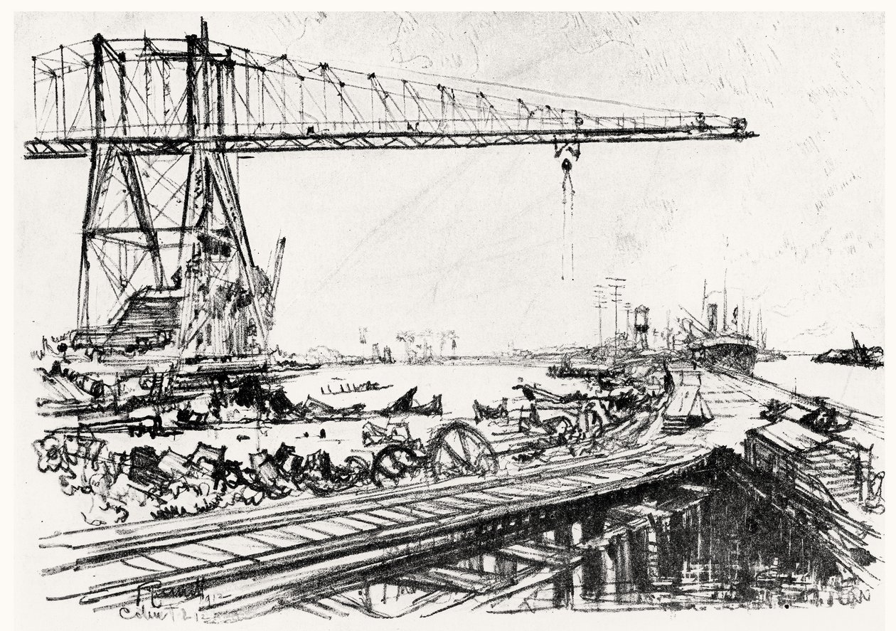 Mount Hope, plade II fra Panamakanalen af Joseph Pennell, 1912 (kul) af Joseph Pennell