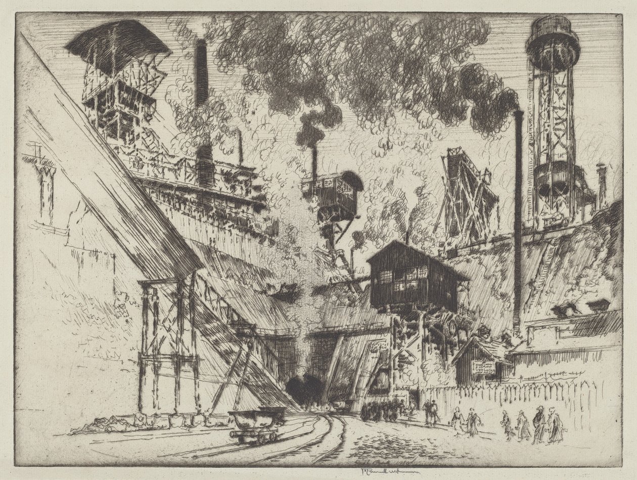Minemundingen, Ruhrort nær Oberhausen af Joseph Pennell