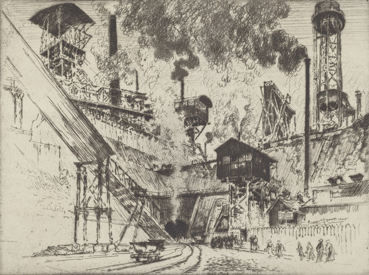 Minemundingen, Ruhrort nær Oberhausen, 1910. af Joseph Pennell