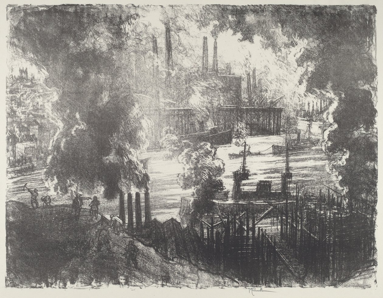 Munitions River, 1916. af Joseph Pennell