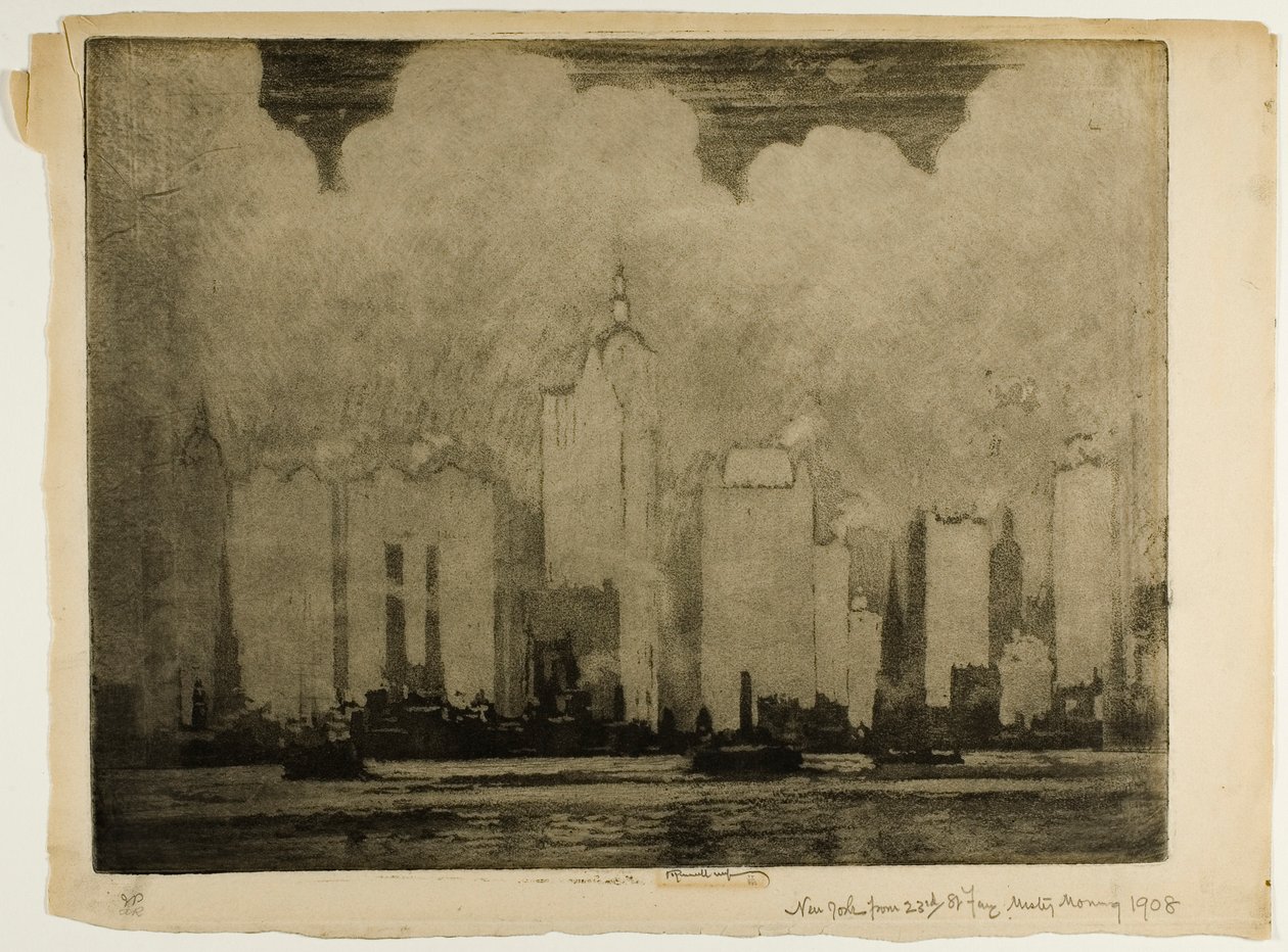 N.Y. fra 23rd St. Ferry - i tågen om morgenen af Joseph Pennell