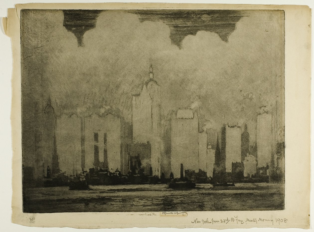 N.Y. fra 23rd St. Ferry - i tågen om morgenen af Joseph Pennell