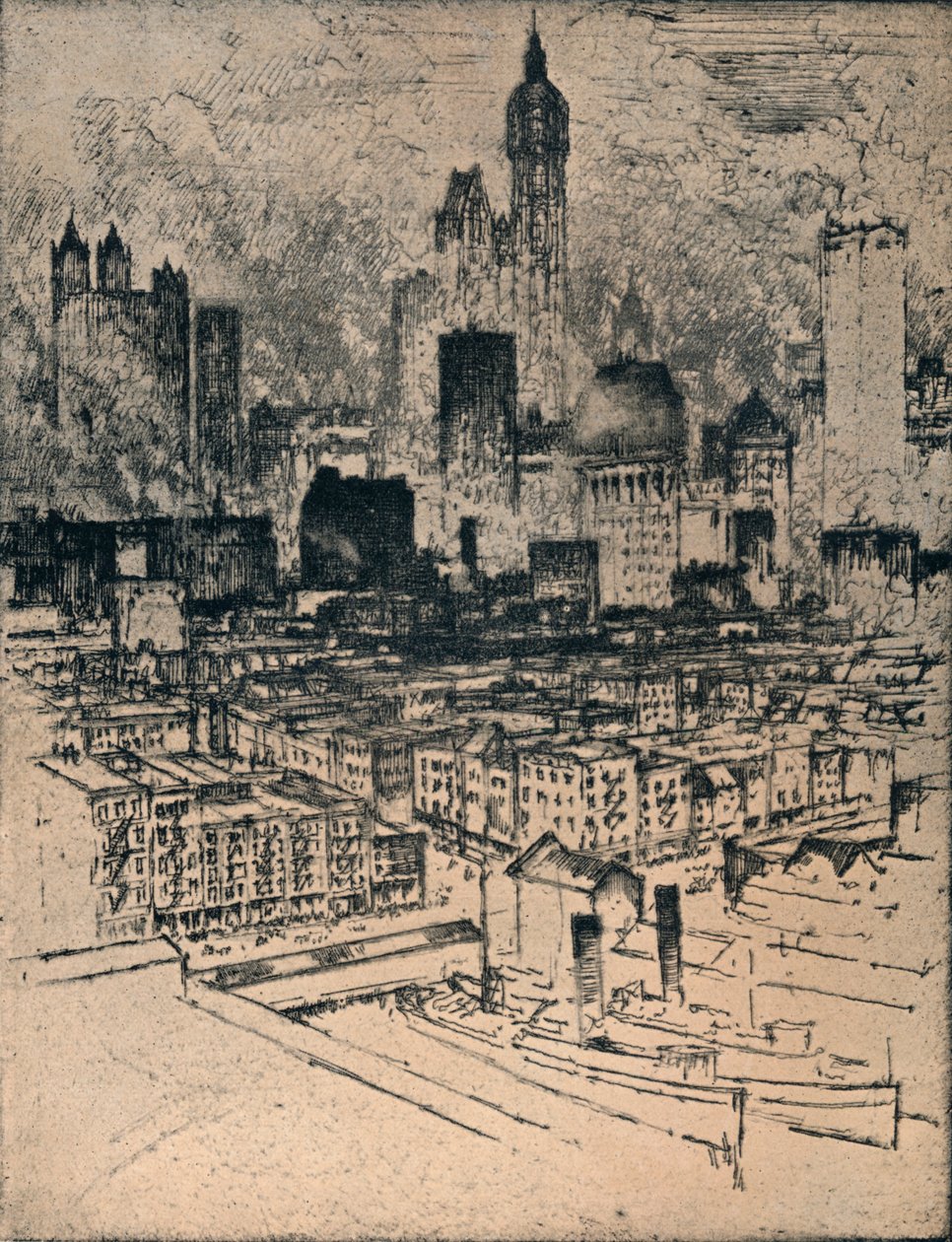 New York Fra Brooklyn Bridge, c1908 af Joseph Pennell