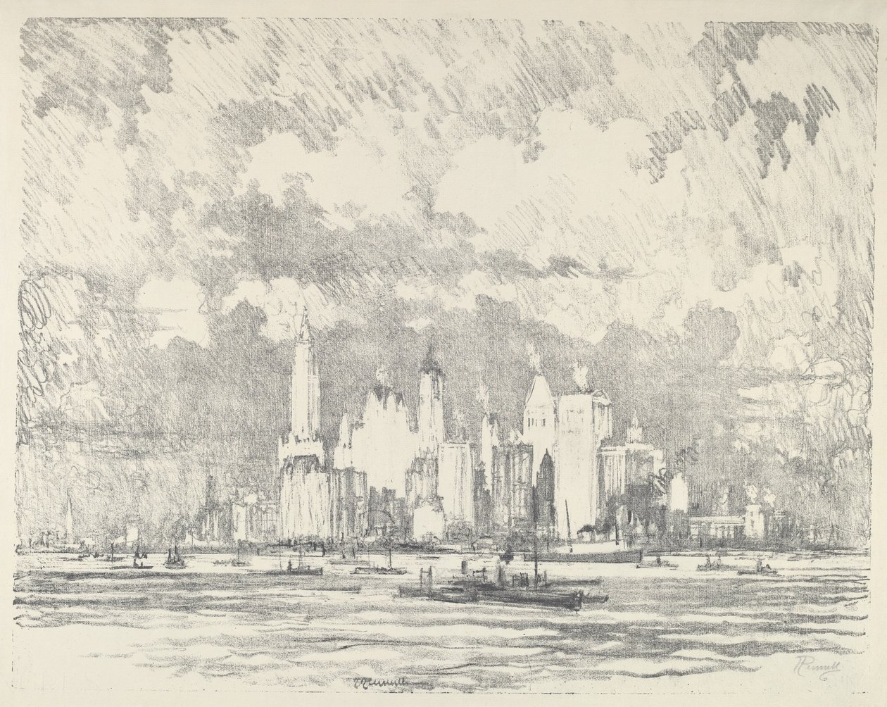 New York fra Ellis Island af Joseph Pennell
