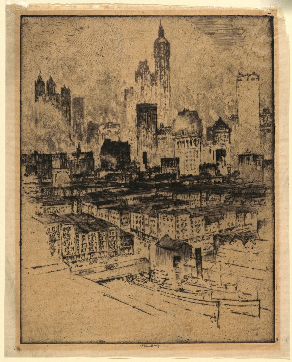 New York fra Brooklyn Bridge af Joseph Pennell