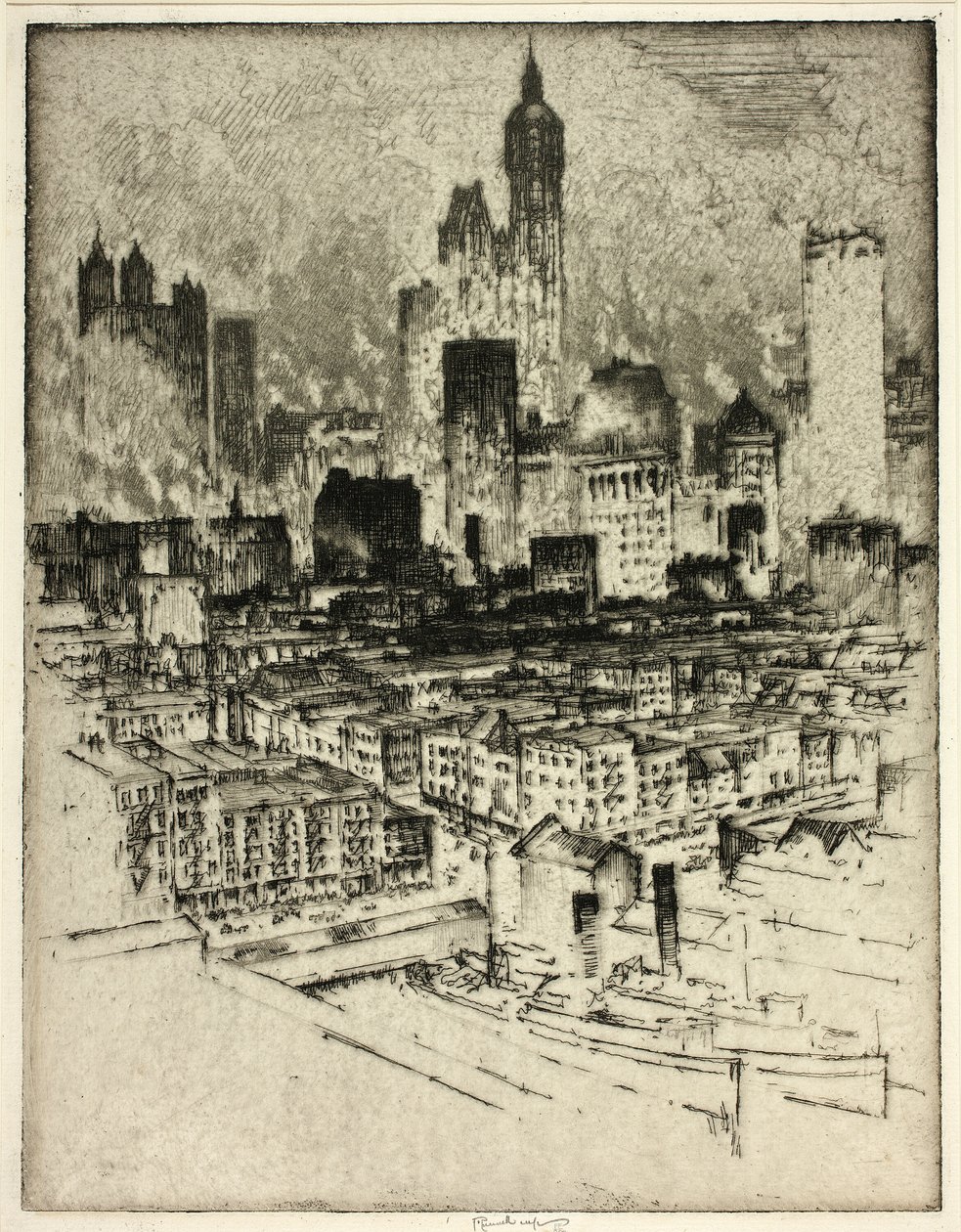 New York, fra Brooklyn Bridge af Joseph Pennell