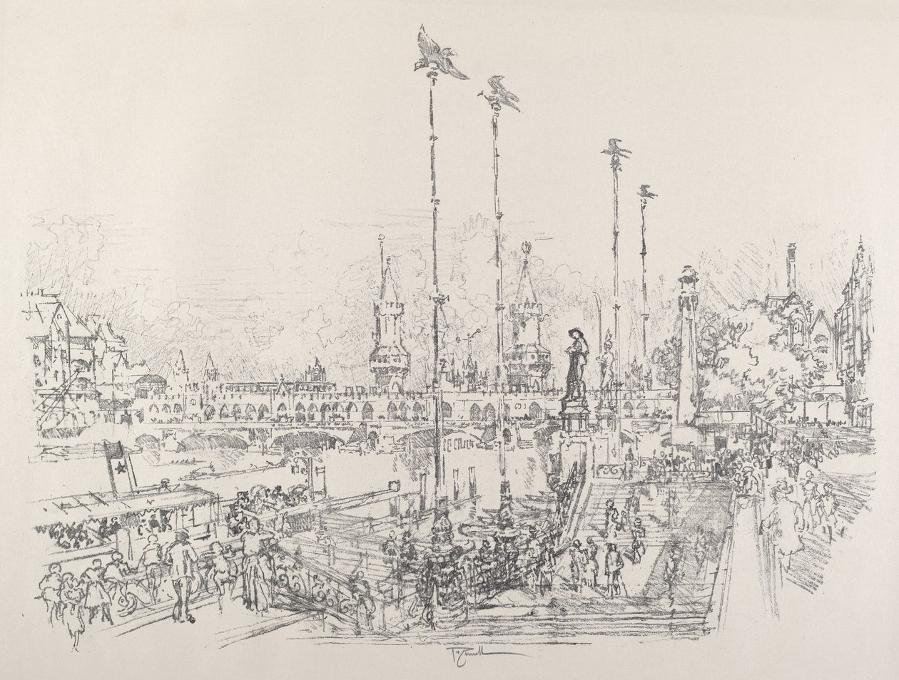 Oberbaum Bridge, Berlin, 1921. af Joseph Pennell