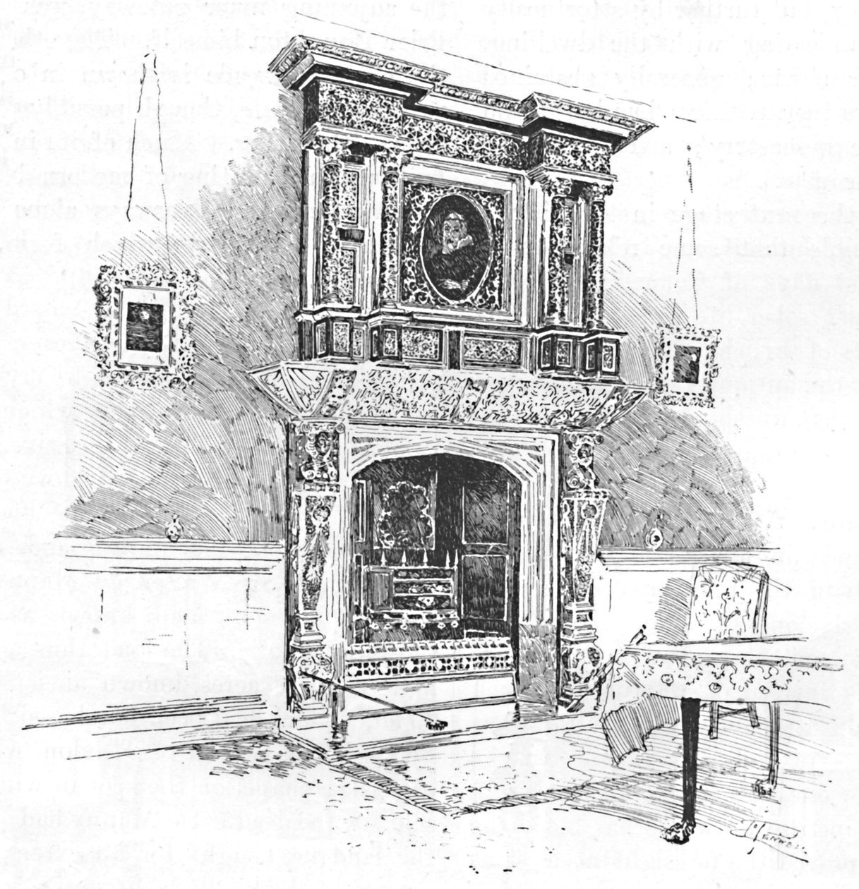 Old Charterhouse: Mantelpiece i Masters Lodge, 1886 af Joseph Pennell