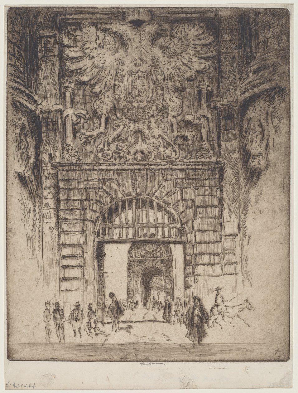 Puerta Bisagra, Madrids port, Toledo af Joseph Pennell