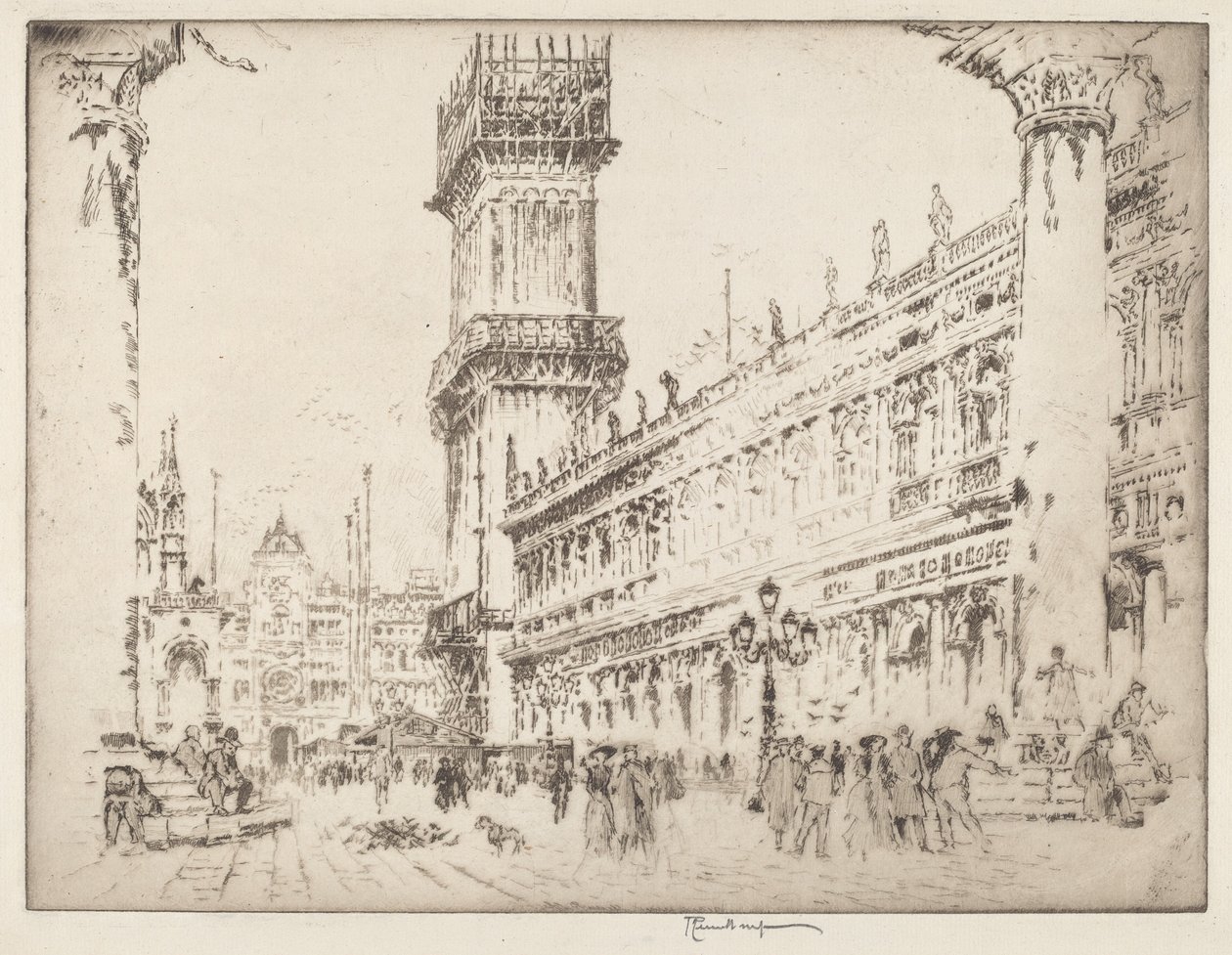 Genopbygning af Campanile, Venedig, No.II af Joseph Pennell