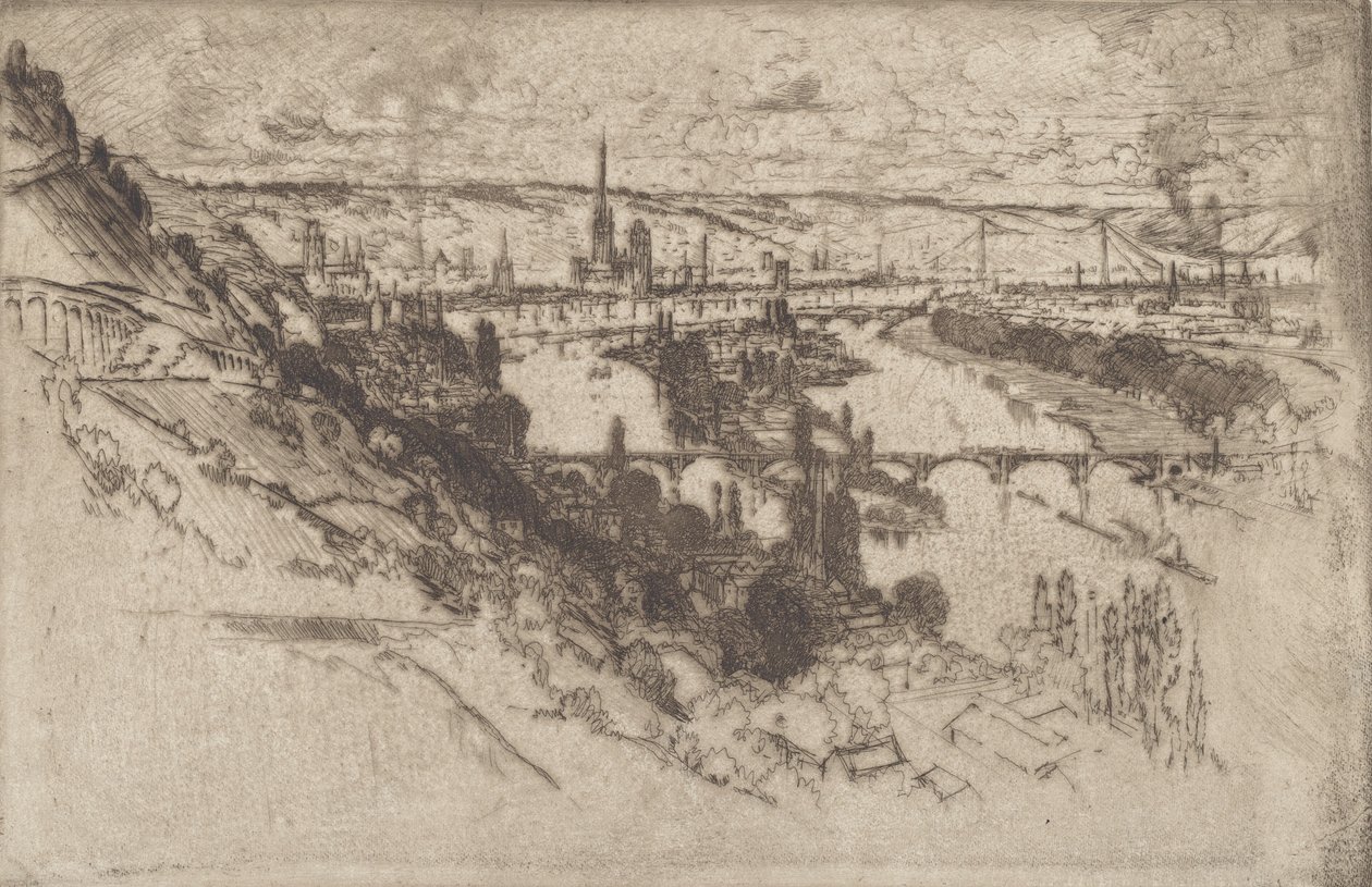 Rouen, fra Bon Secours, 1907. af Joseph Pennell