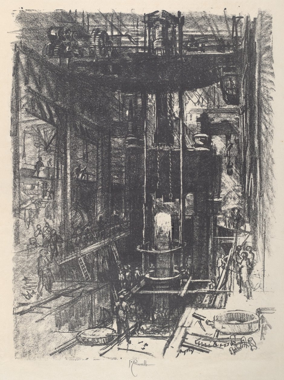 Shaping a Gun from a Ingot, 1917. af Joseph Pennell