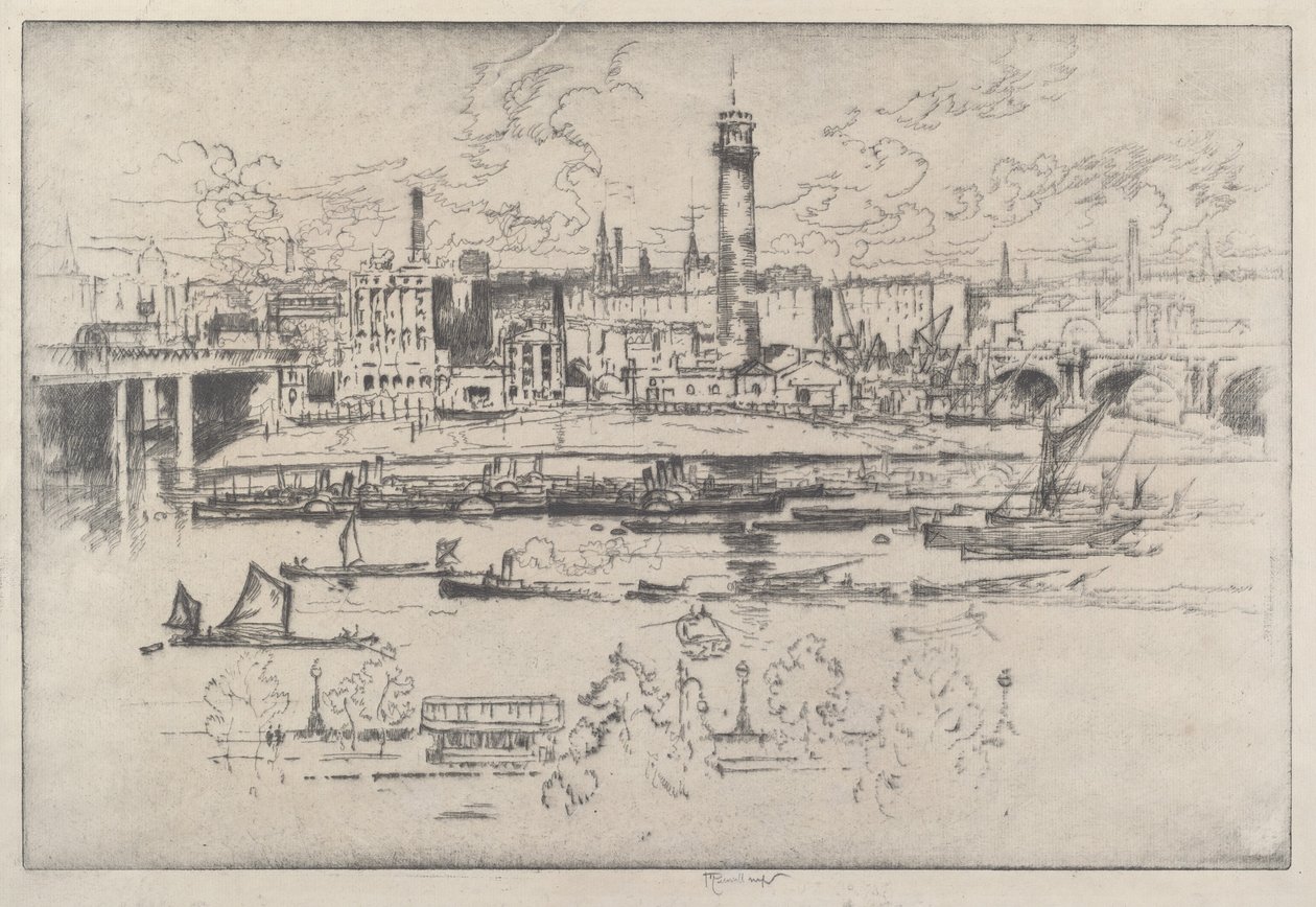 Shot Tower mellem Broerne af Joseph Pennell