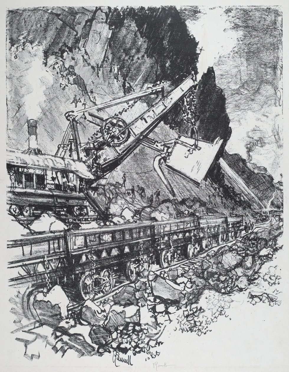 Steam -skovl i udskæringen ved Bas Obispo, 1912. af Joseph Pennell