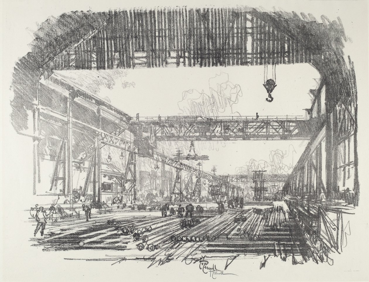 Stålstænger til skaller, 1916. af Joseph Pennell