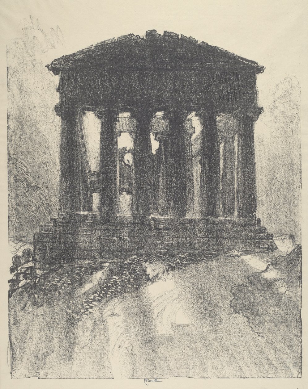 Solopgang bag Temple of Concord, Girgenti af Joseph Pennell