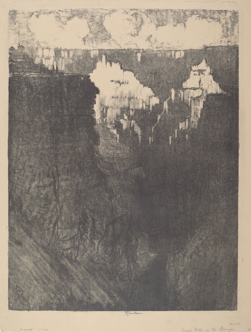 Sunset Cities in the Canyon, 1912. af Joseph Pennell