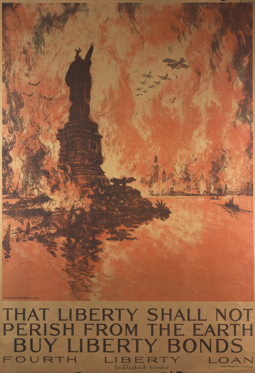 At frihed ikke skal forgå fra jorden, køb frihedsobligationer, plakat fra Første Verdenskrig af Joseph Pennell