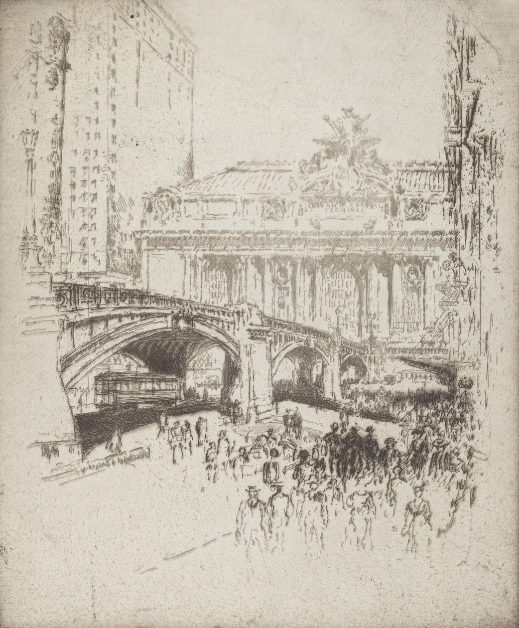 Tilgangen til Grand Central, New York, 1919. af Joseph Pennell