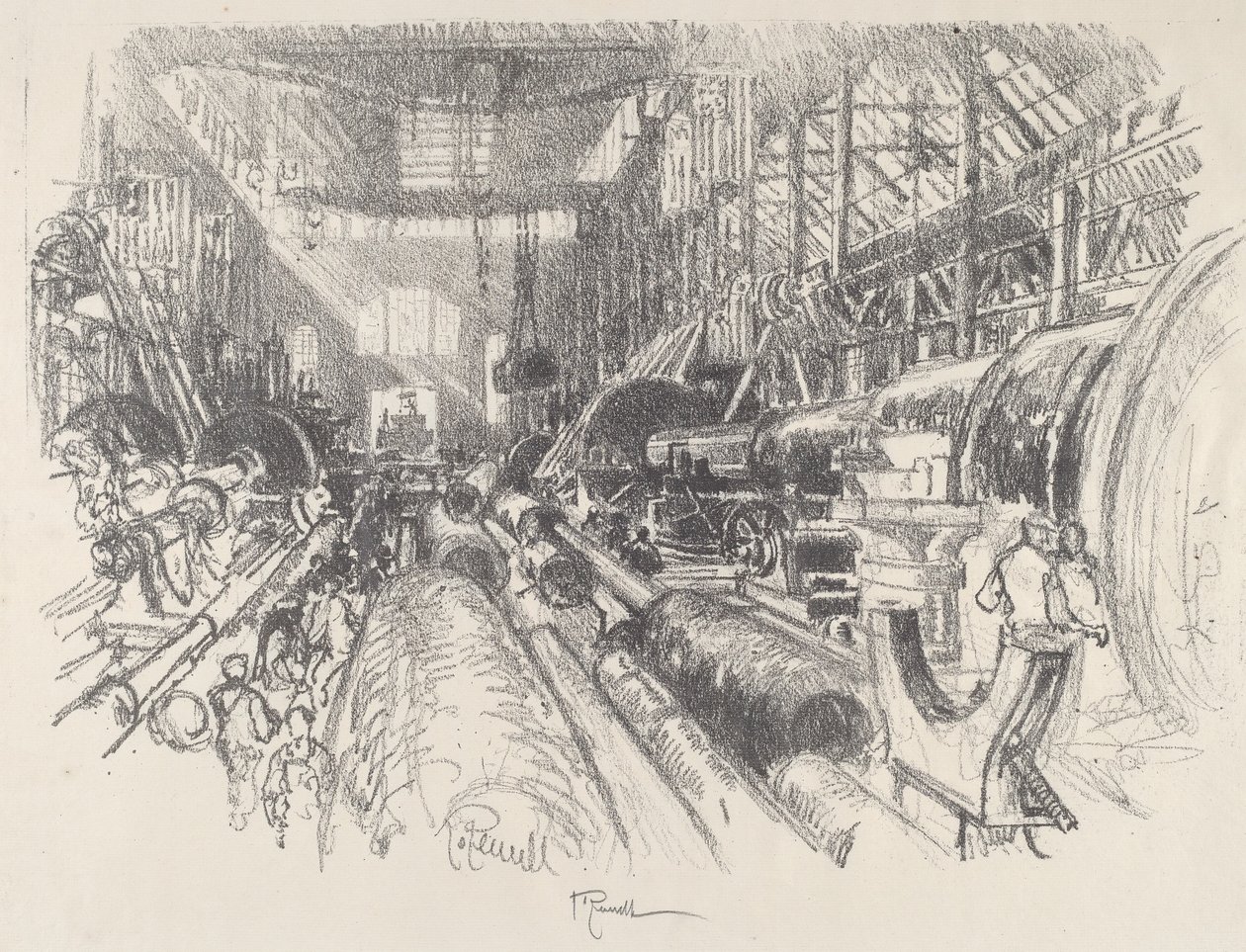 Den største drejebænk i verden, 1917. af Joseph Pennell