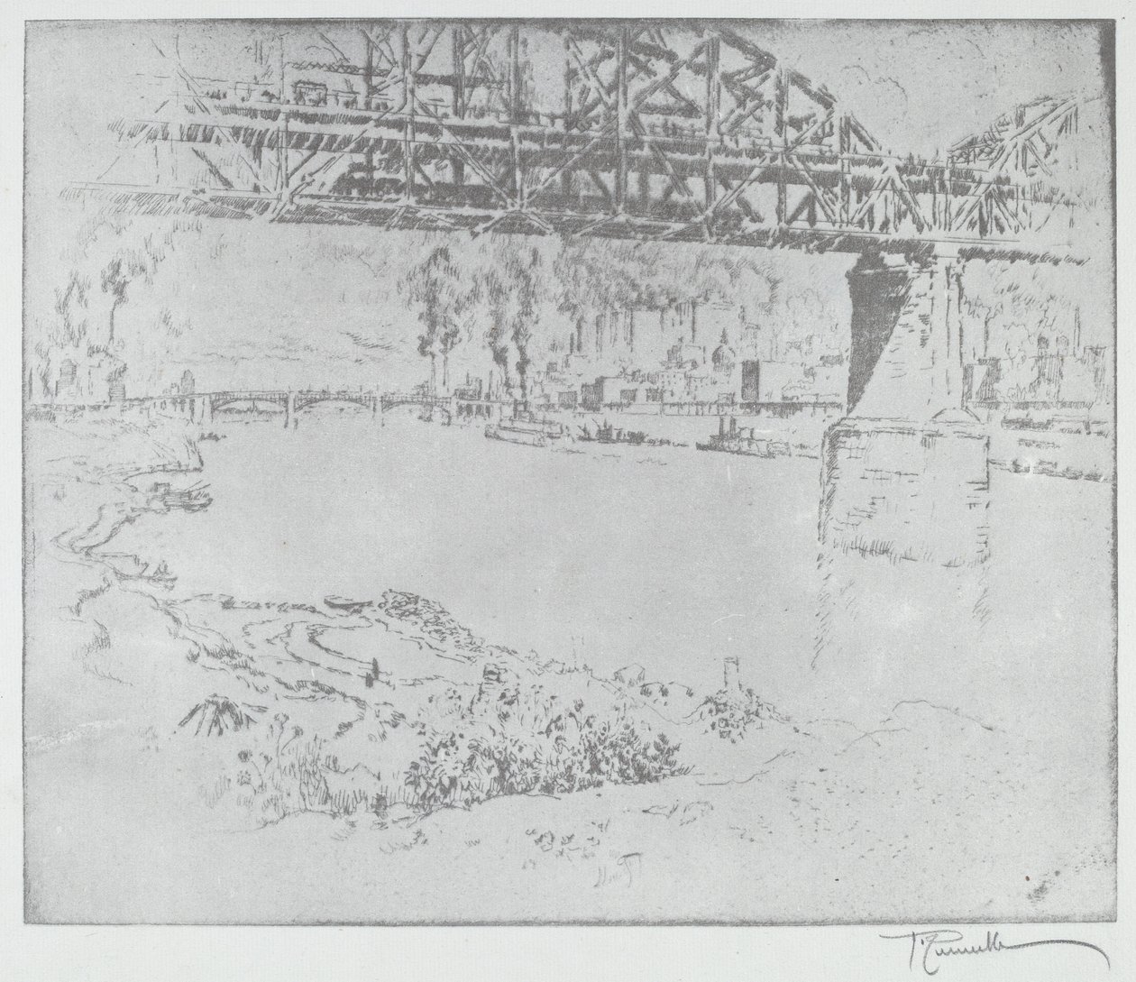 The City Bridge, St. Louis [nederst], i eller efter 1919. af Joseph Pennell