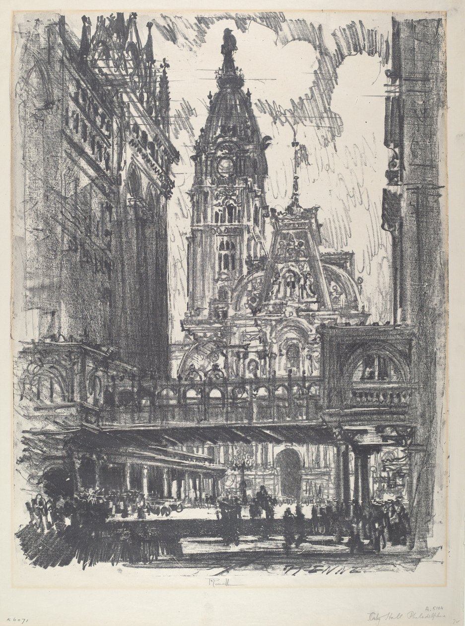 Rådhuset og broen over Market Street af Joseph Pennell