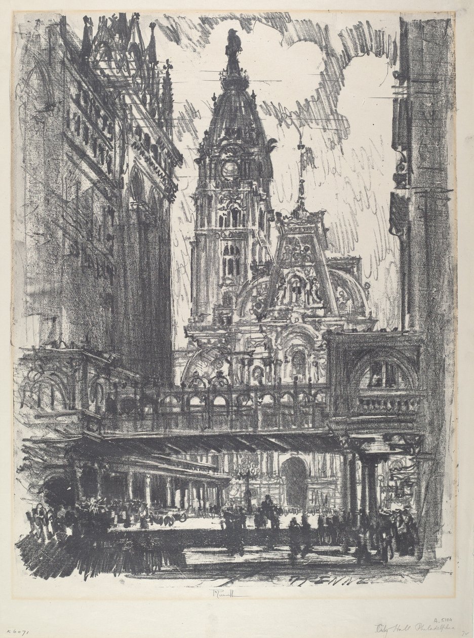 Rådhuset og broen over Market Street af Joseph Pennell