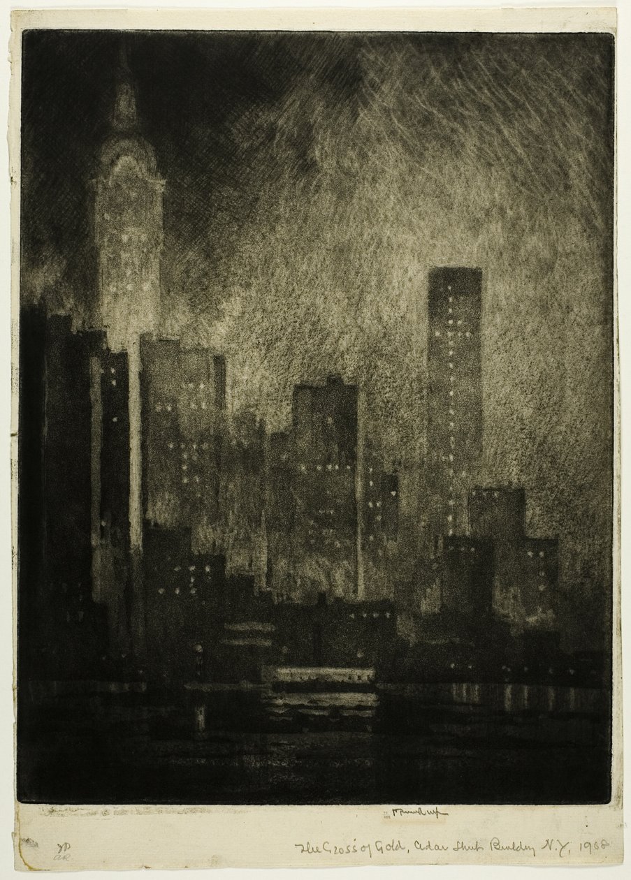 The Cross of Gold, Cedar Street Building af Joseph Pennell