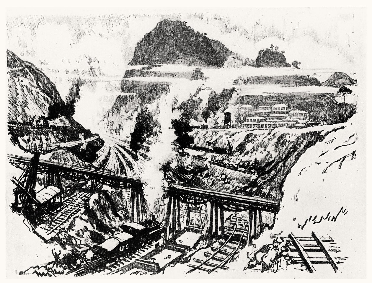 The Cut at Paraiso, plade XVI fra Panamakanalen af Joseph Pennell, 1912 (kul på papir) af Joseph Pennell