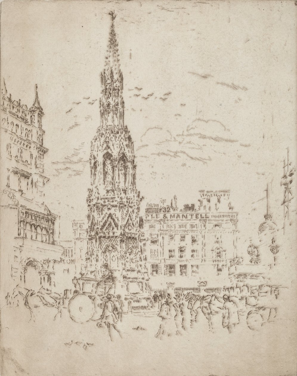 Elinor Cross, foran Charing Cross Railway Station, 1906. af Joseph Pennell