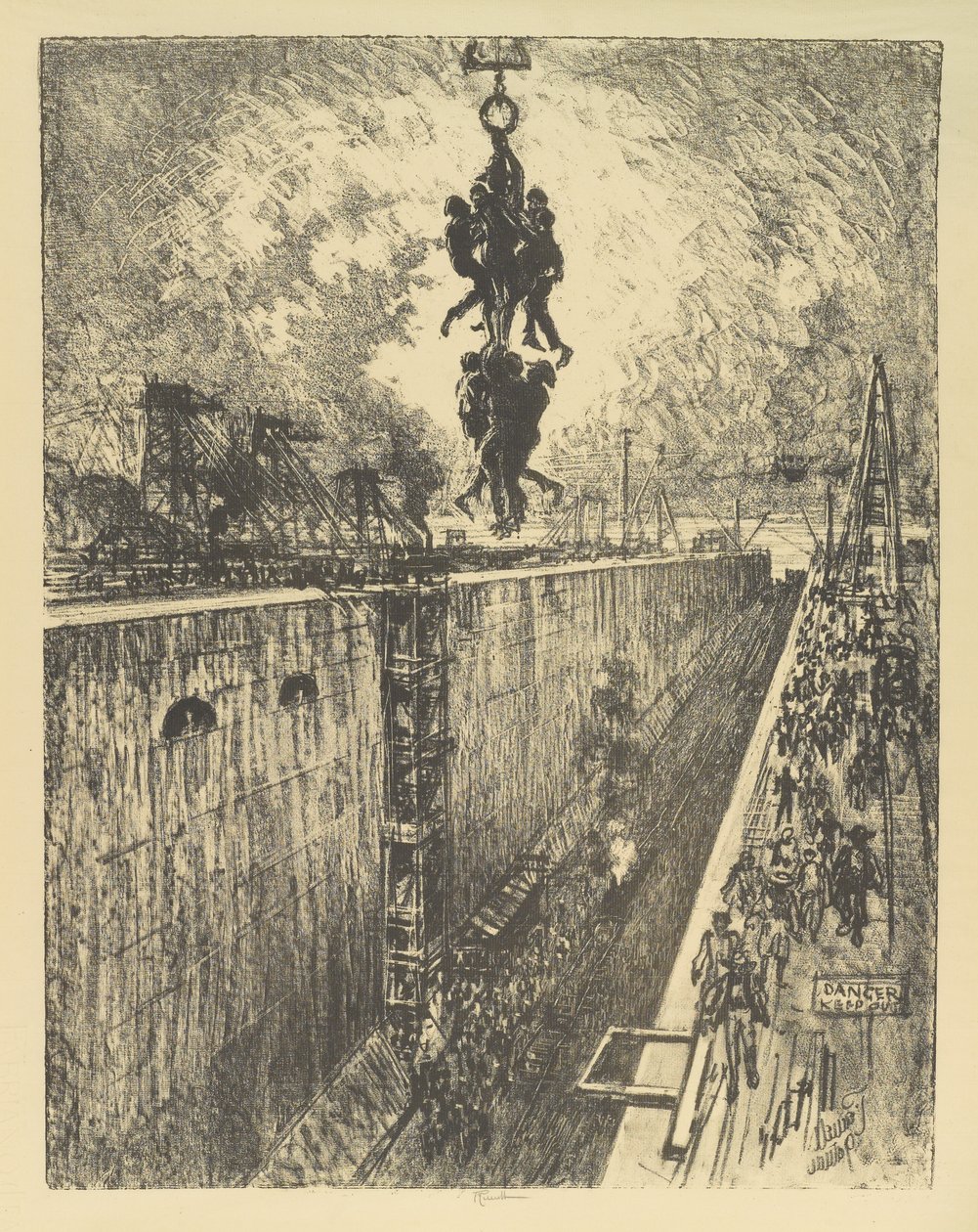 The End of the Day, Gatun Lock, 1912 af Joseph Pennell