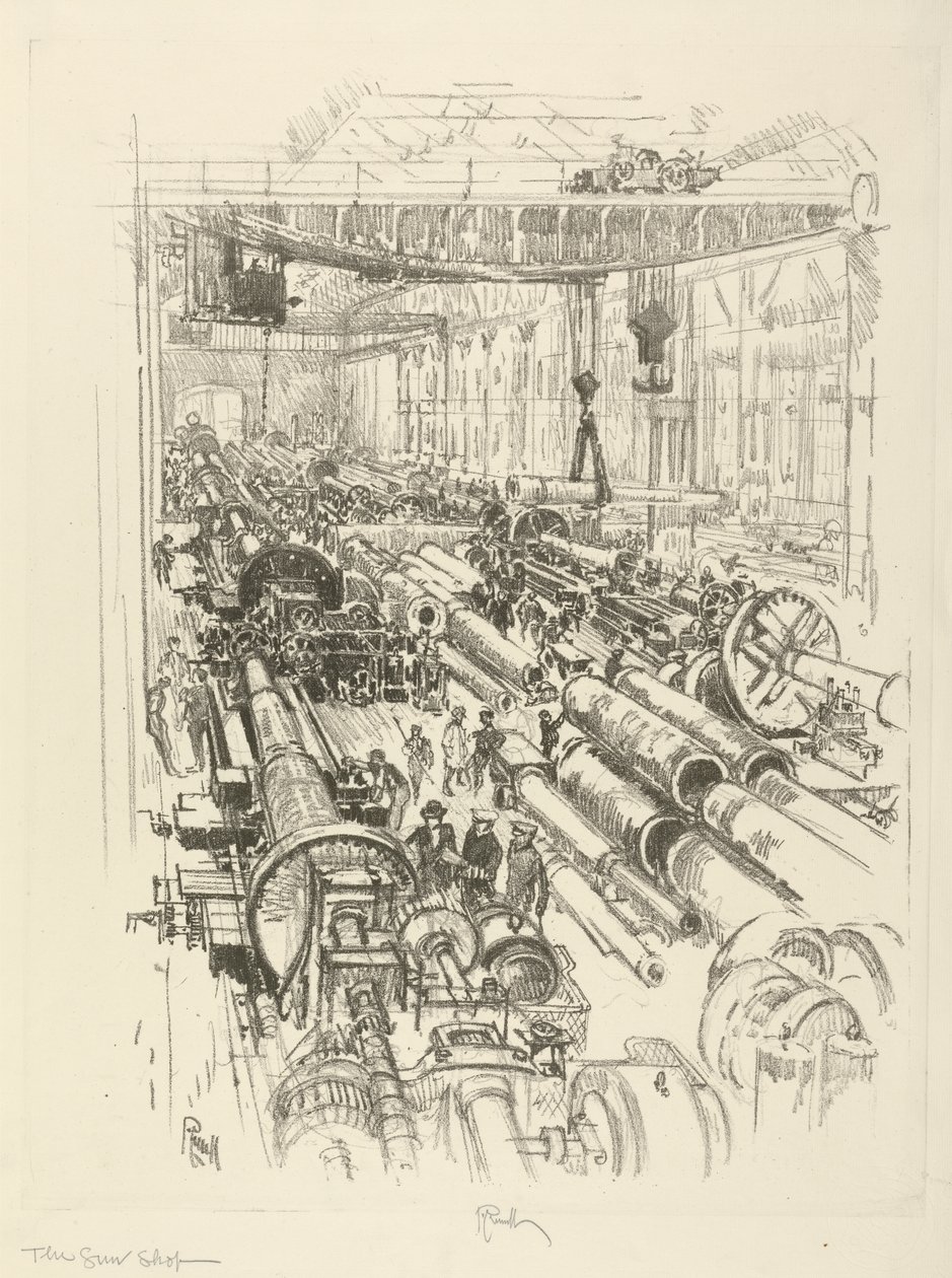The English War Series: W.441. Våbenbutikken, 1916 af Joseph Pennell