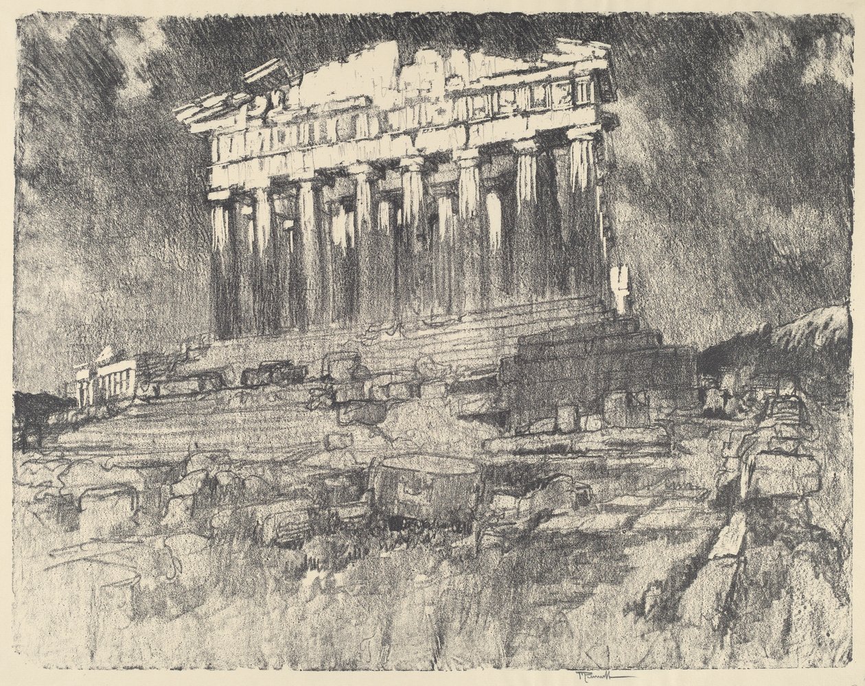 Parthenons facade, solnedgang af Joseph Pennell