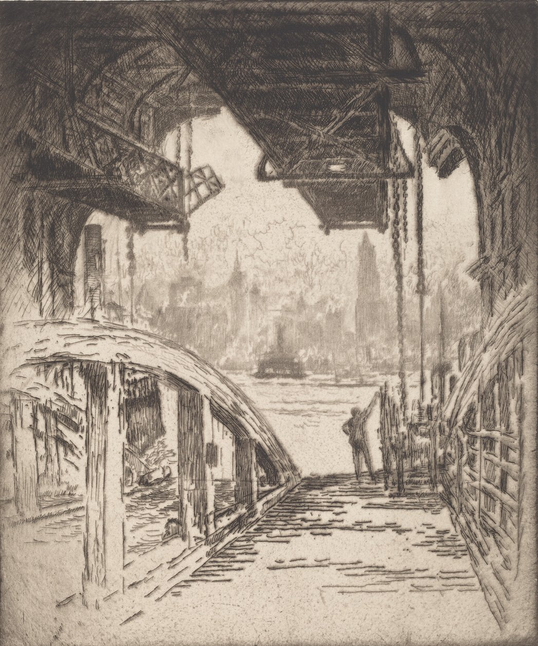 Færgehuset, 1919. af Joseph Pennell