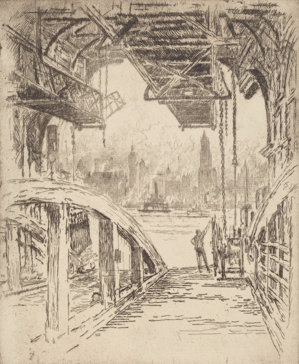 Færgehuset, 1919. af Joseph Pennell
