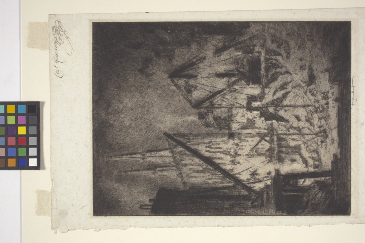 Fundamenterne ved katedralen (ætsning og tørnål) af Joseph Pennell
