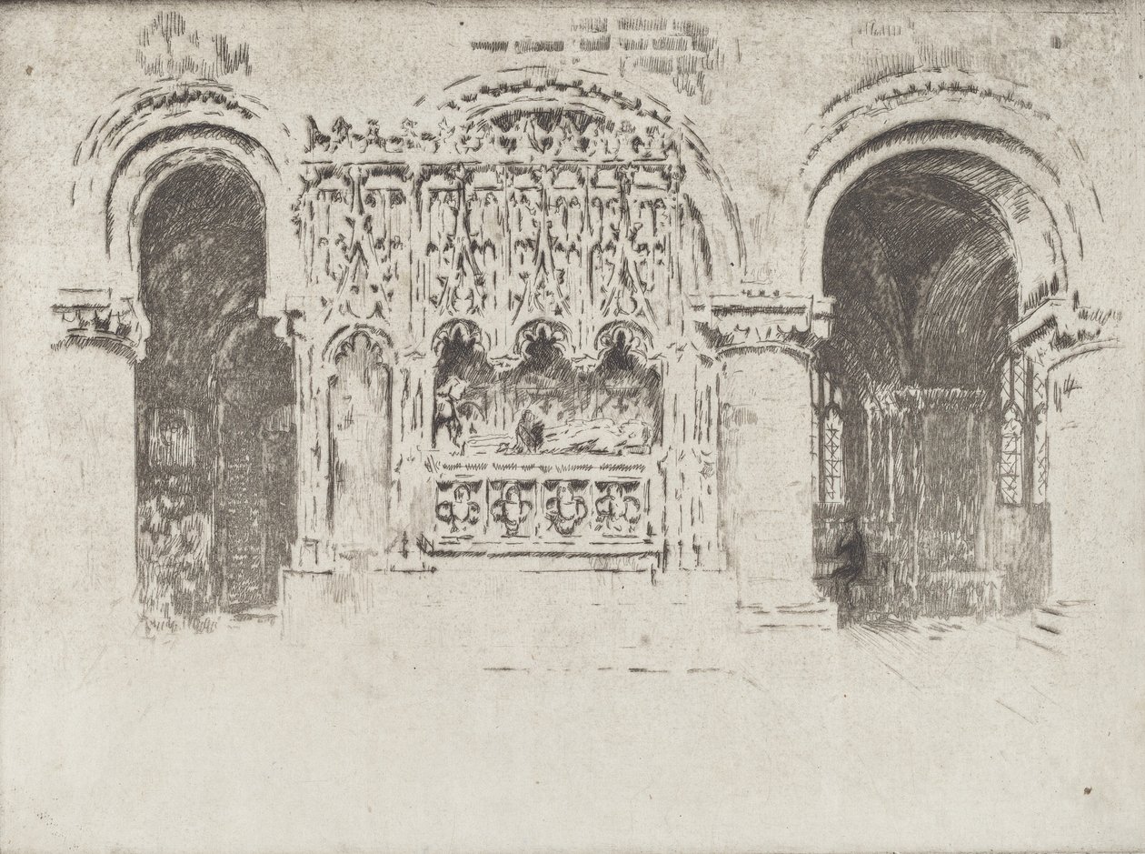 Grundlæggerens grav, Saint Bartholomew den Stores kirke, 1903. af Joseph Pennell