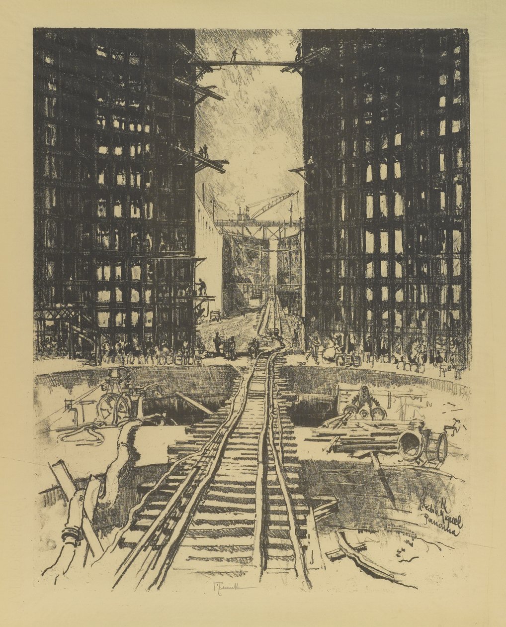 Portene til Pedro Miguel Lock, 1912 af Joseph Pennell