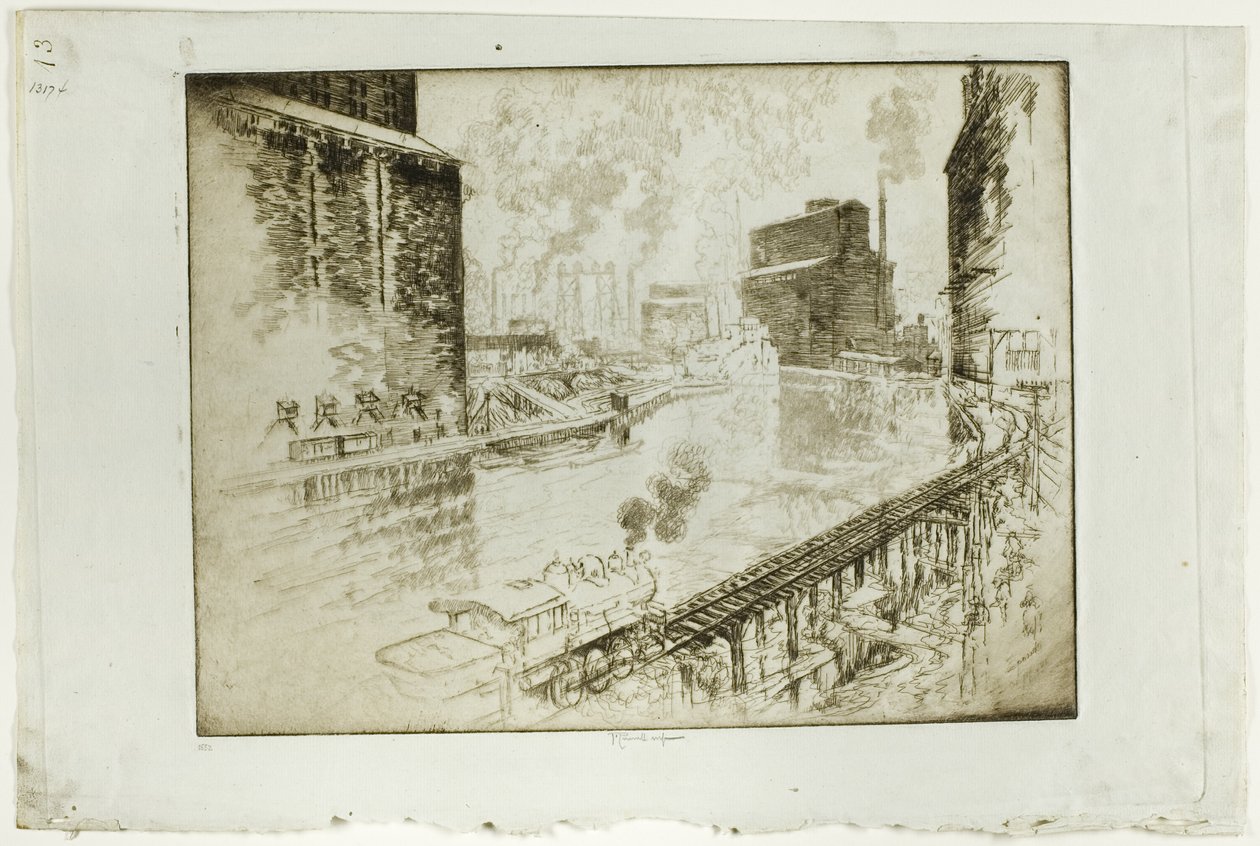 The Grain Elevators, Chicago af Joseph Pennell