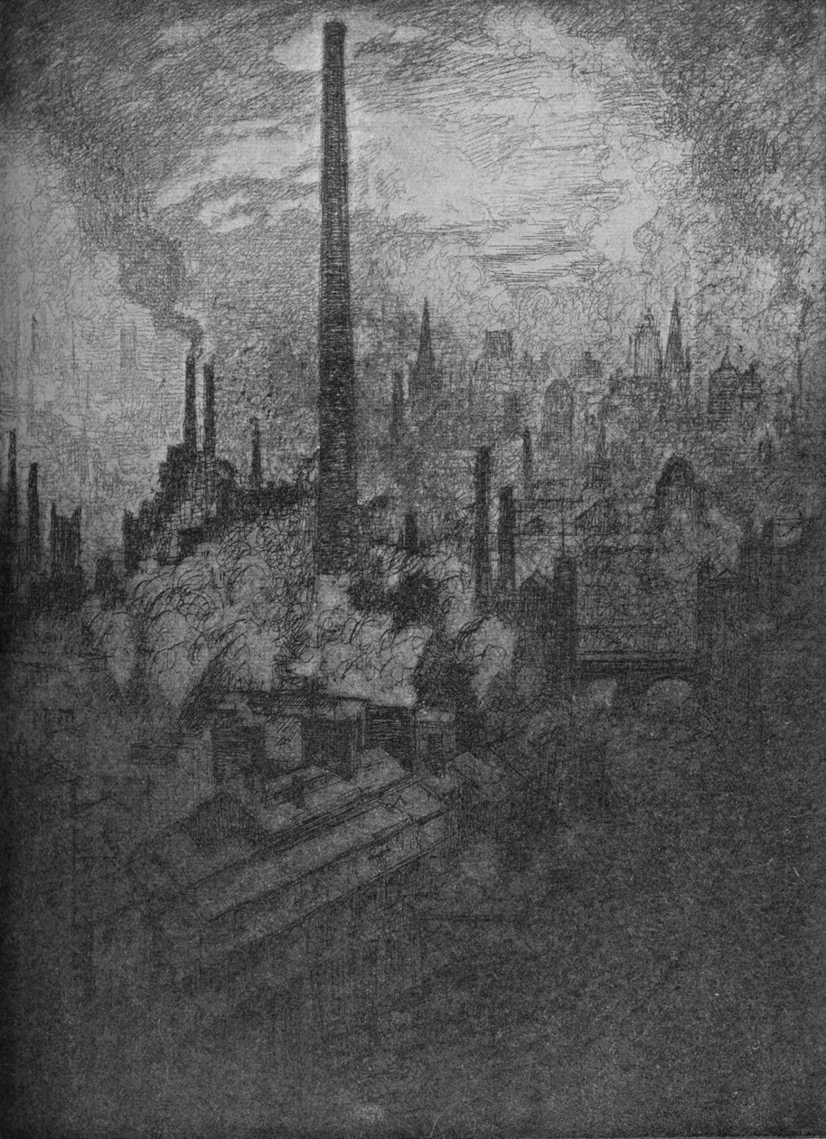 Den store skorsten, Sheffield, 1910 af Joseph Pennell