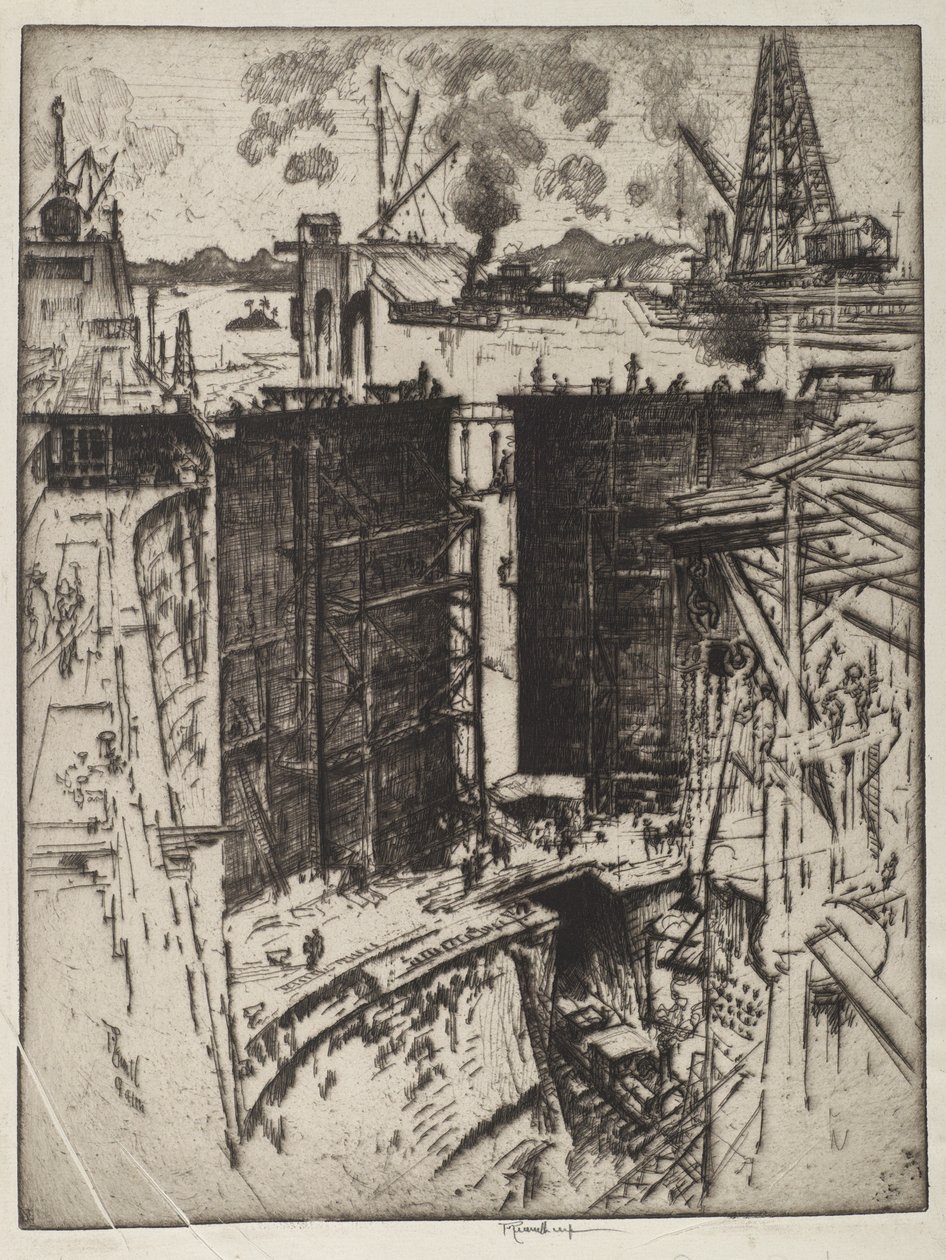 The Guard Gate, Gatun Lock, Panama, 1912 (radering på papir) af Joseph Pennell