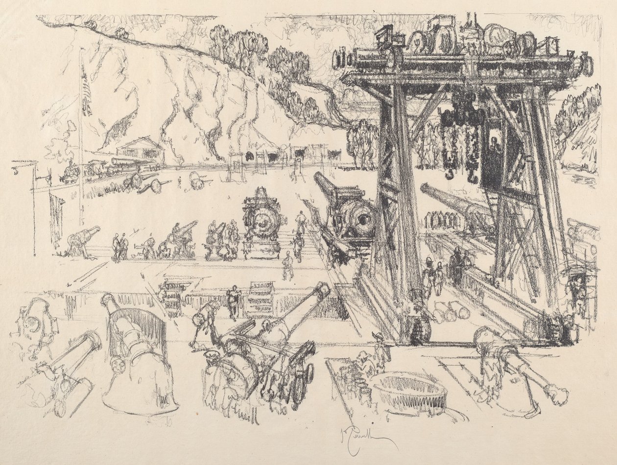 The Gun-Testing Ground, 1917. af Joseph Pennell