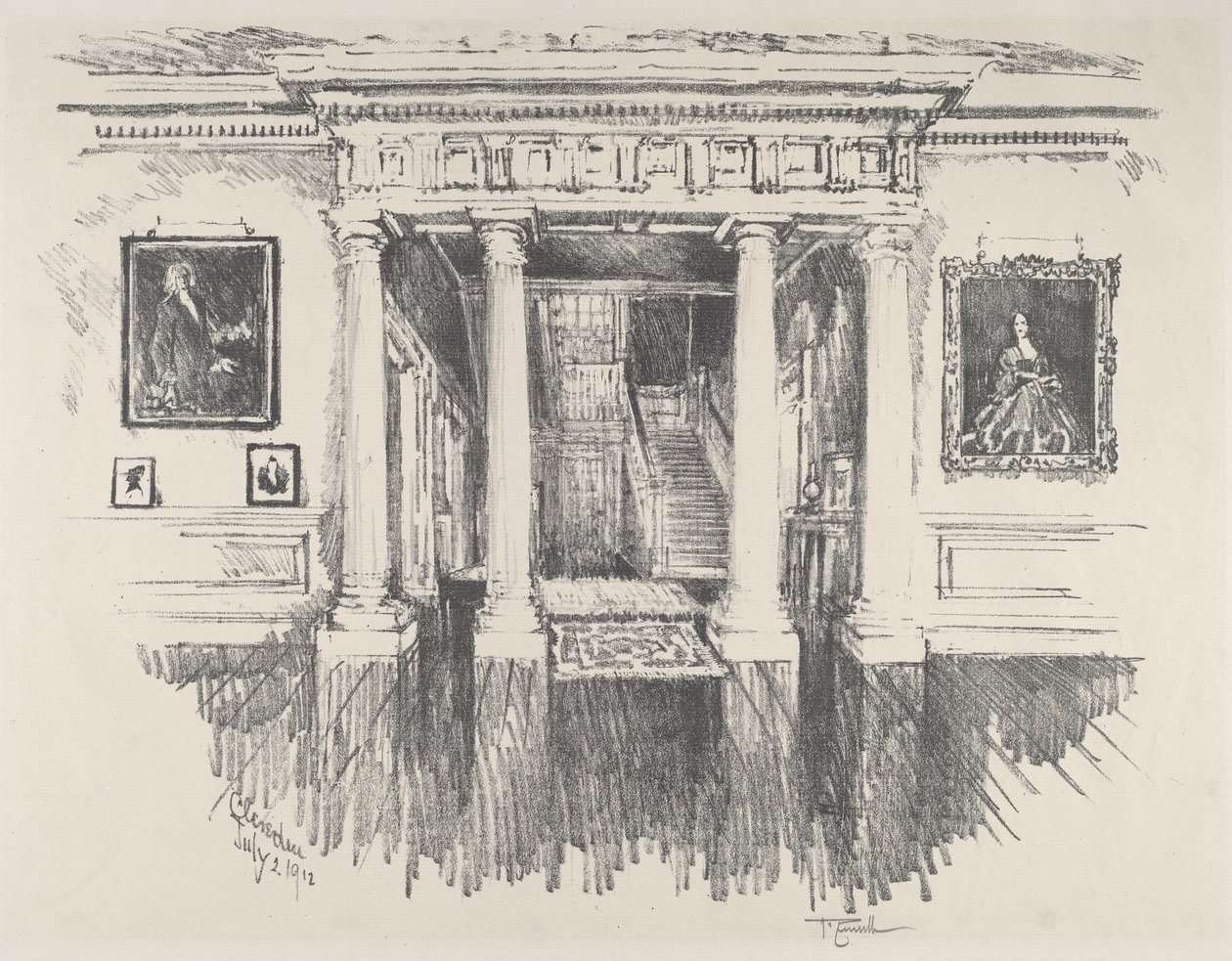 Salen i Cliveden, 1912. af Joseph Pennell