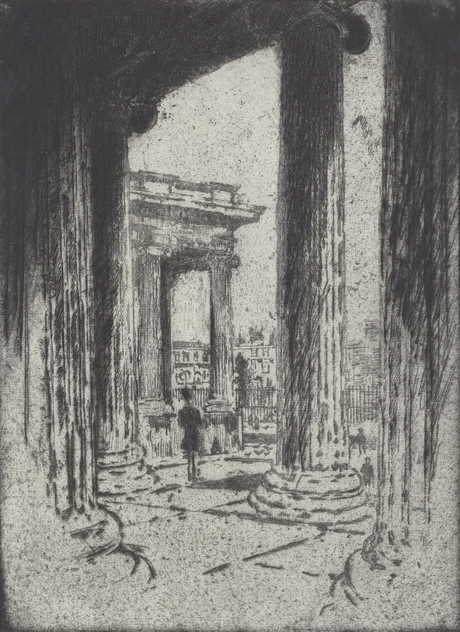 Portico, British Museum, 1905. af Joseph Pennell