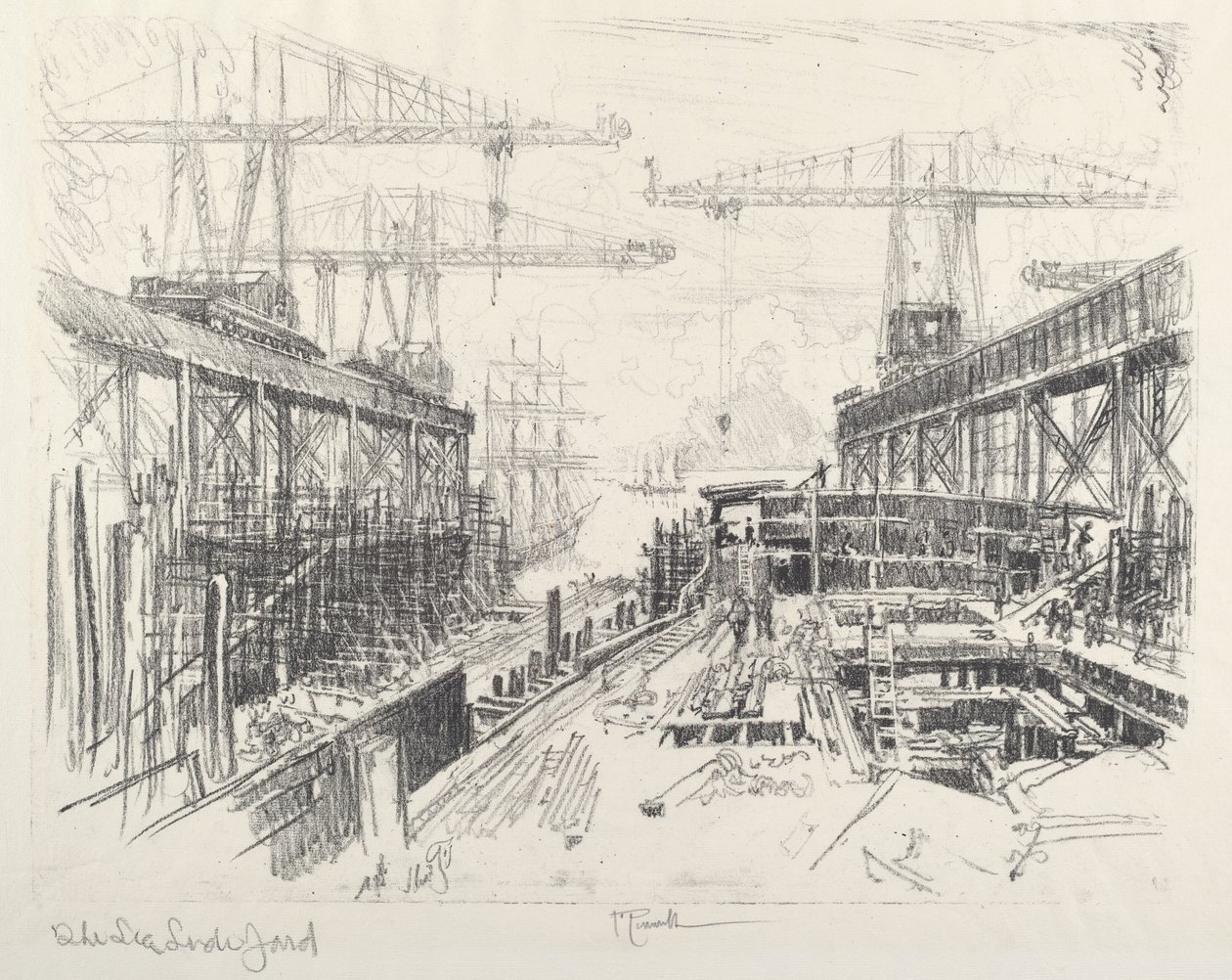 Søherrens værft, ca. 1912. af Joseph Pennell