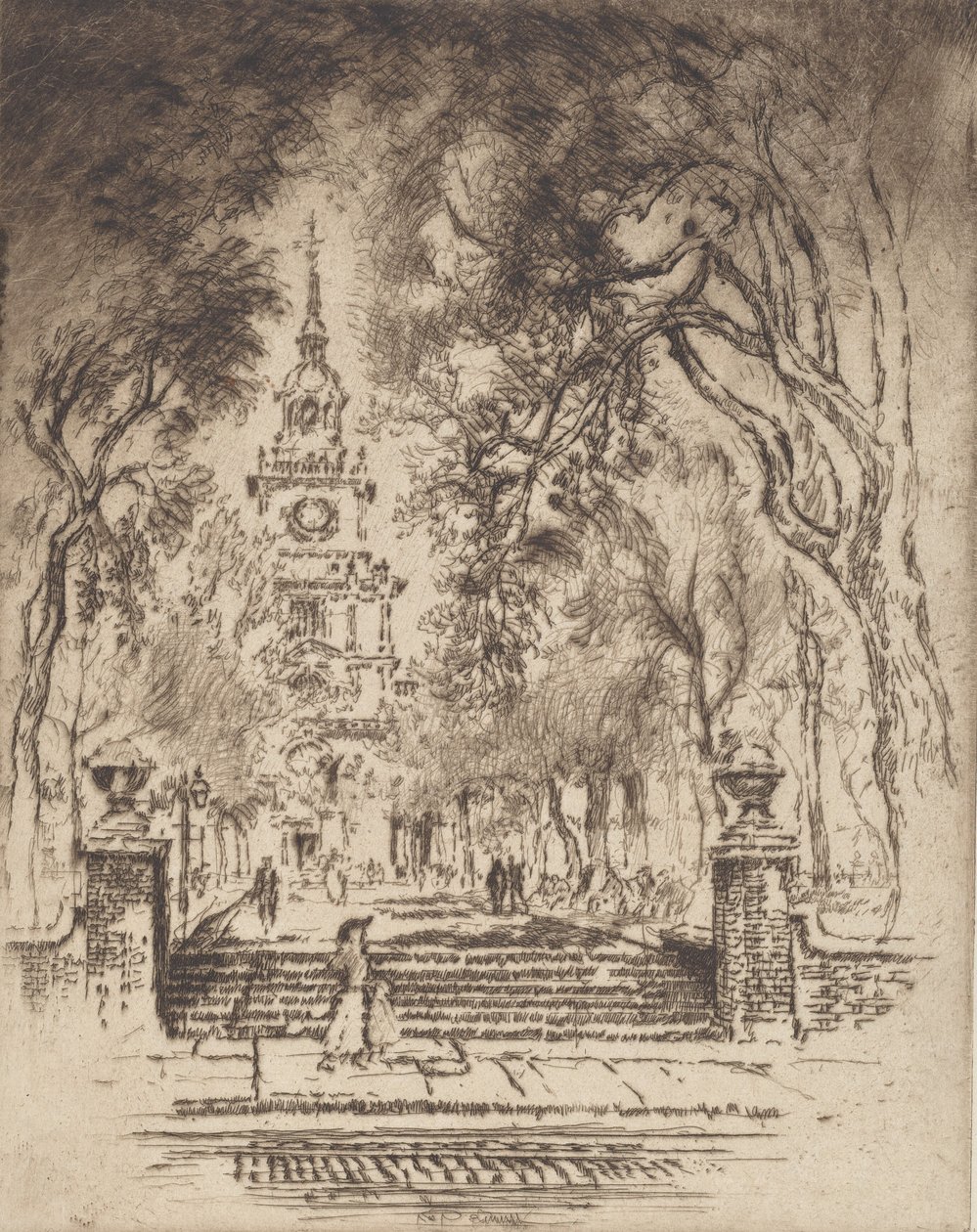The Square, Independence Square, Philadelphia, 1920. af Joseph Pennell