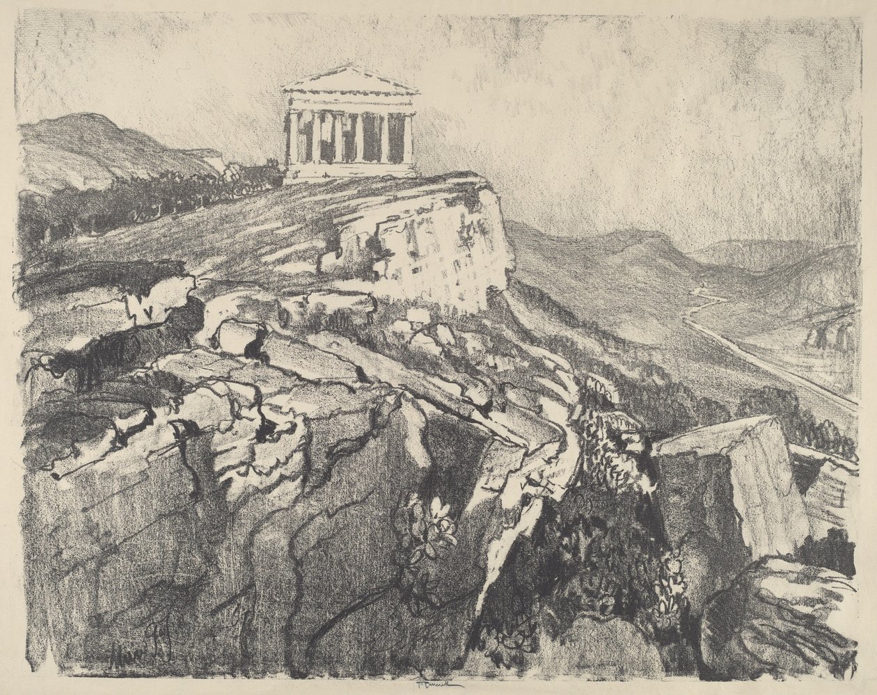 Concordia-templet på muren, Girgenti af Joseph Pennell